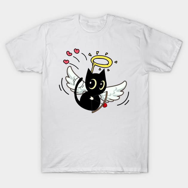 Cupid Black cat Shooting Love Arrows on valentine's day T-Shirt by Pet Station